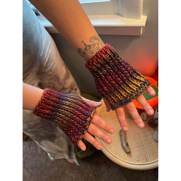 Hand knit RAINBOW Hand WARMERS! - Picture 1 of 4
